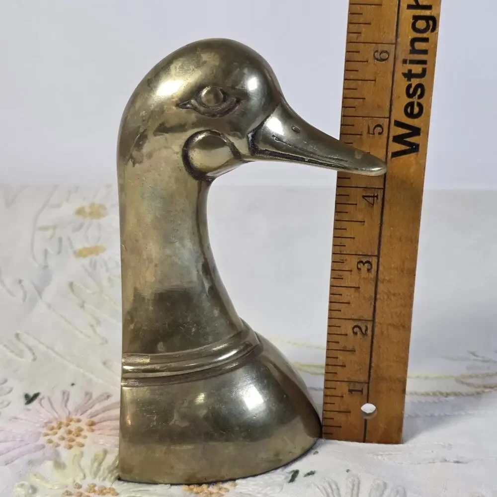 Vintage Brass Duck Head Bookend Goose Bird Single Patina Farmhouse Woodland MCM
